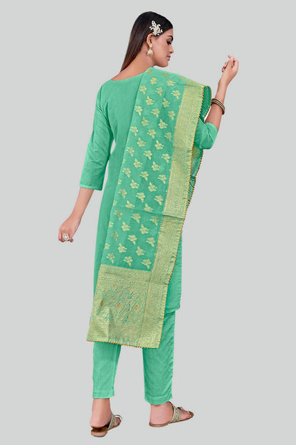 Sea Green Colour Chanderi Silk Pant Style Suit