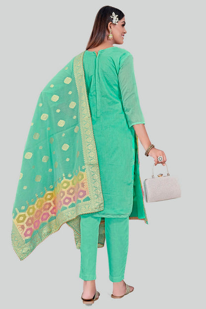 Sea Green Colour Chanderi Silk Pant Style Suit