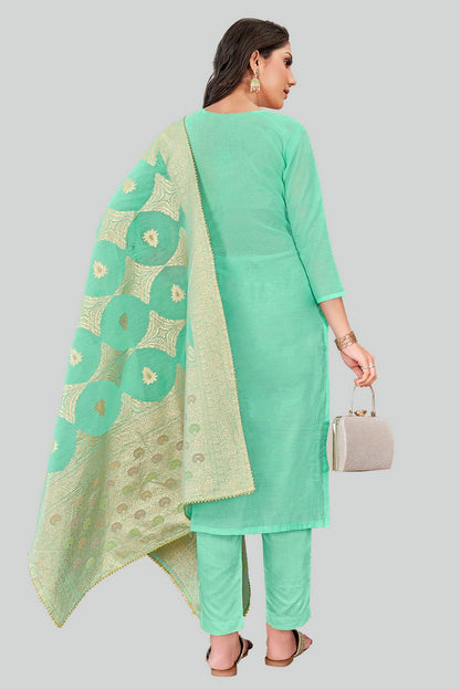 Sea Green Colour Chanderi Silk Pant Style Suit