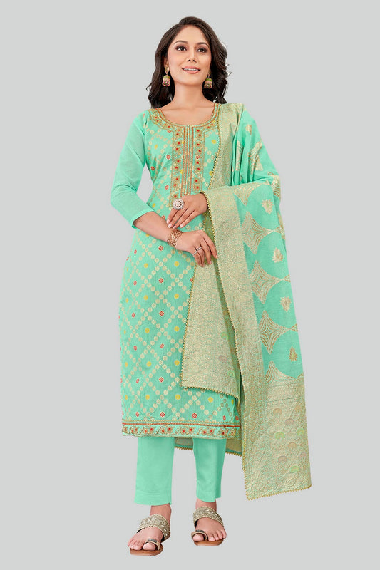 Sea Green Colour Chanderi Silk Pant Style Suit