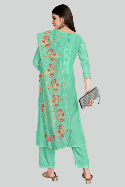 Sea Green Colour Chanderi Silk Pant Style Suit