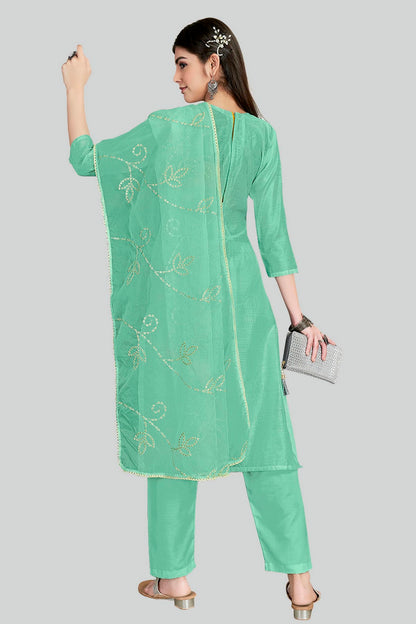 Sea Green Colour Chanderi Silk Pant Style Suit