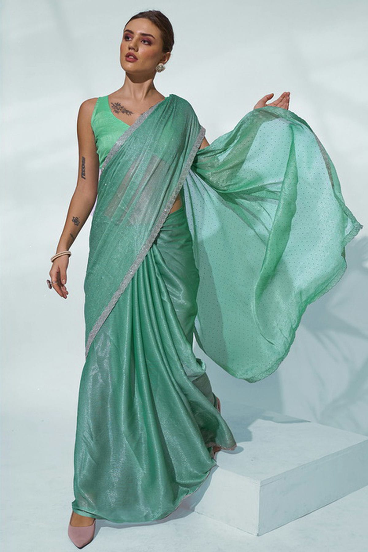 Sea Green Colour Chiffon Designer Saree