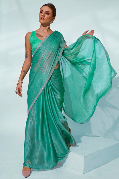 Sea Green Colour Chiffon Designer Saree