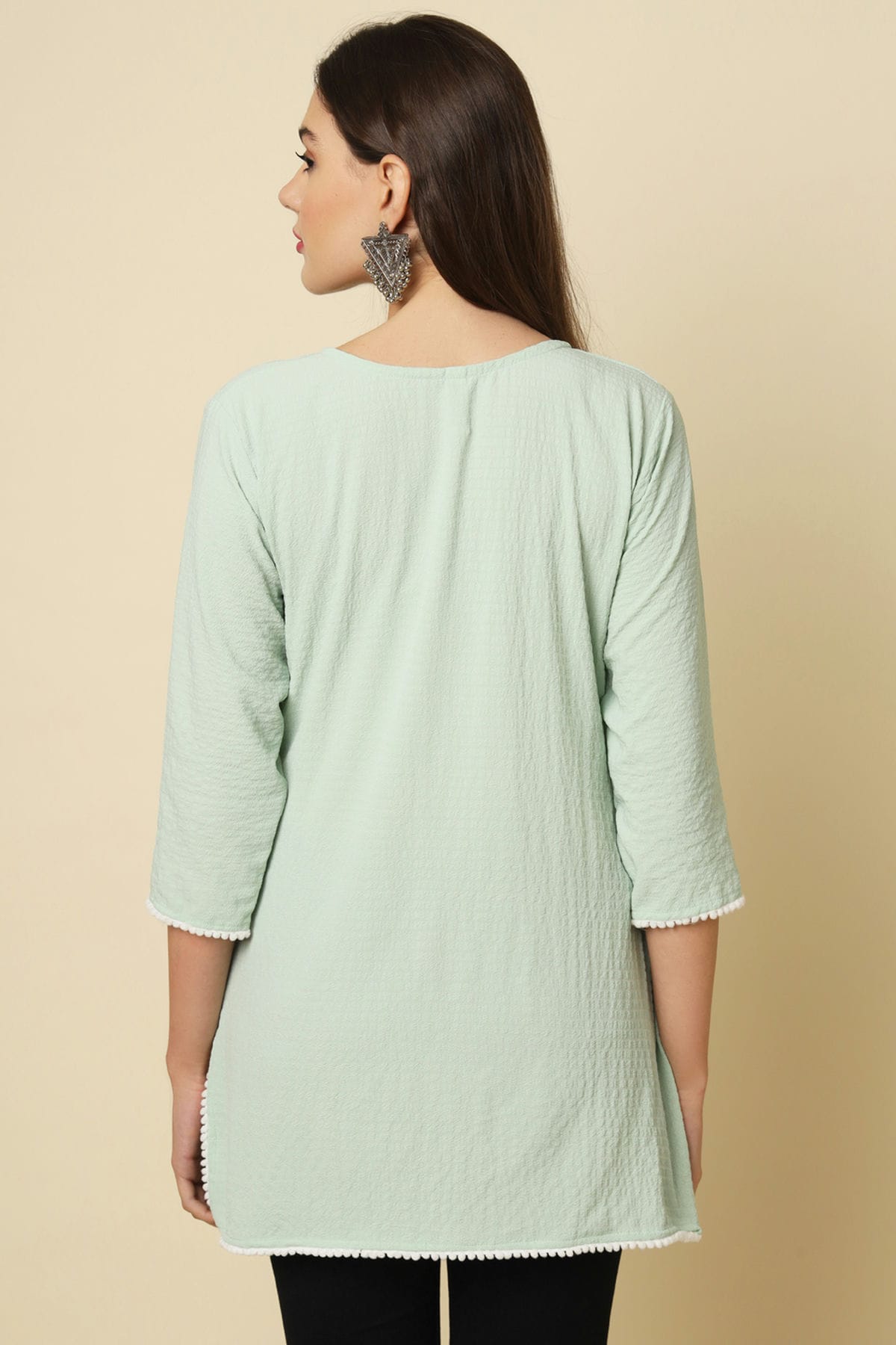 Sea Green Colour Cotton Crush Solid Work Readymade Top