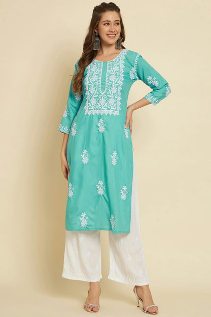 Sea Green Colour Cotton Slub Kurti