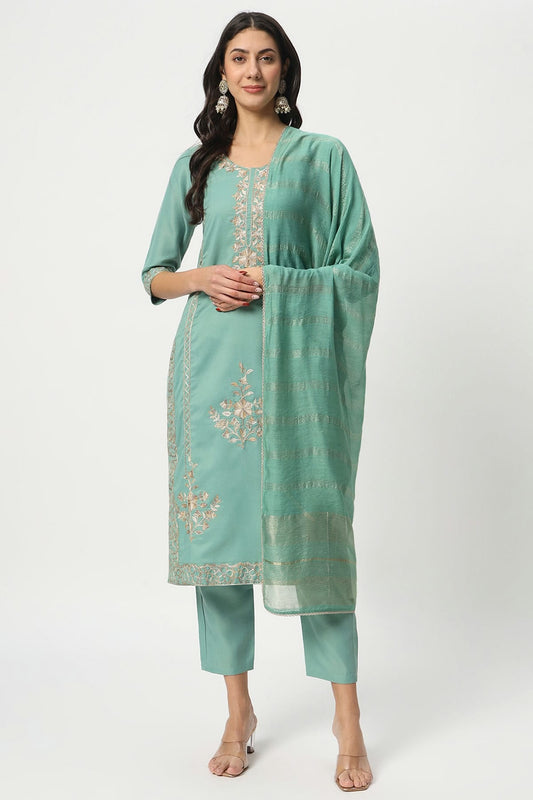 Sea Green Colour Cotton Stitched Salwar Suit