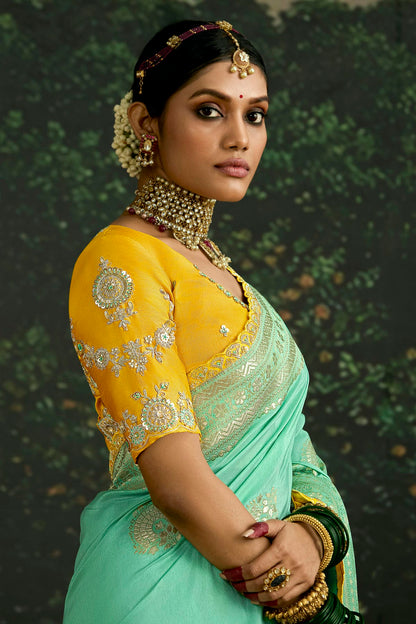 Sea Green Colour Dola Silk Designer Saree