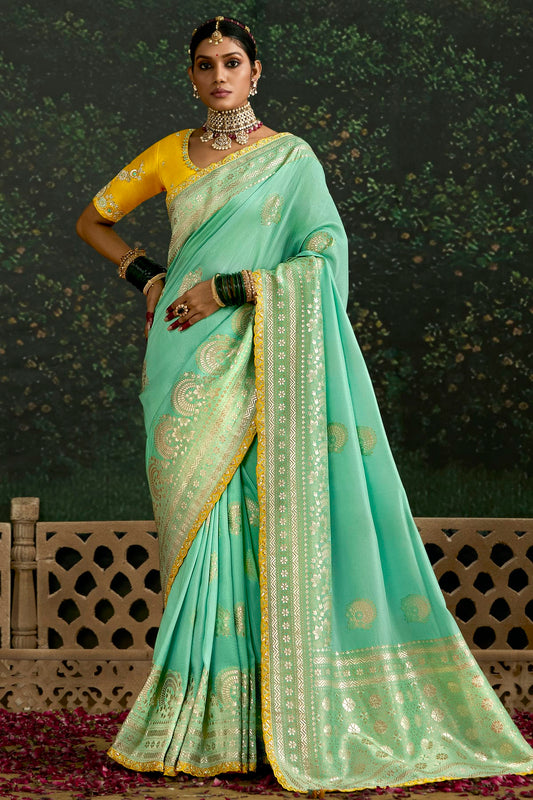 Sea Green Colour Dola Silk Designer Saree