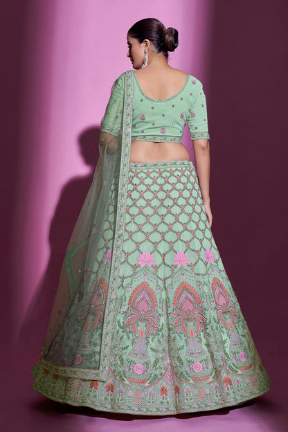 Sea Green Colour Embroidery Georgette Lehenga Choli