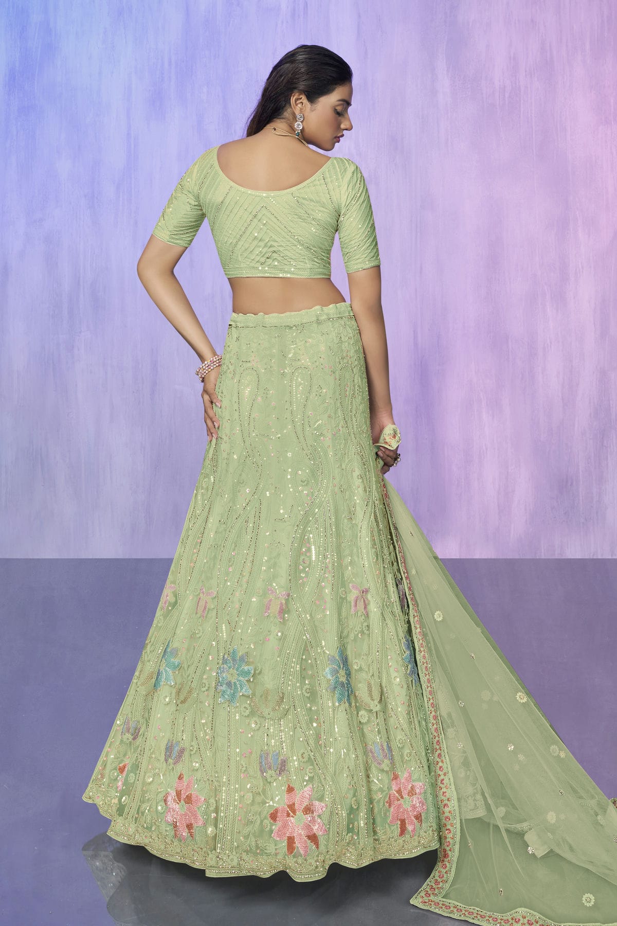 Sea Green Colour Embroidery Net Lehenga Choli