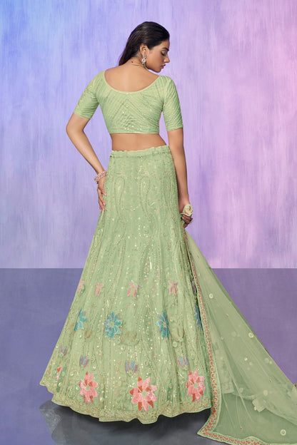 Sea Green Colour Embroidery Net Lehenga Choli