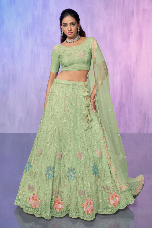 Sea Green Colour Embroidery Net Lehenga Choli