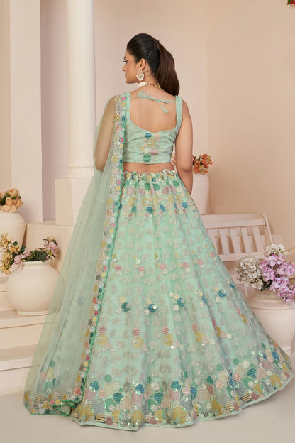 Sea Green Colour Embroidery Net Lehenga Choli