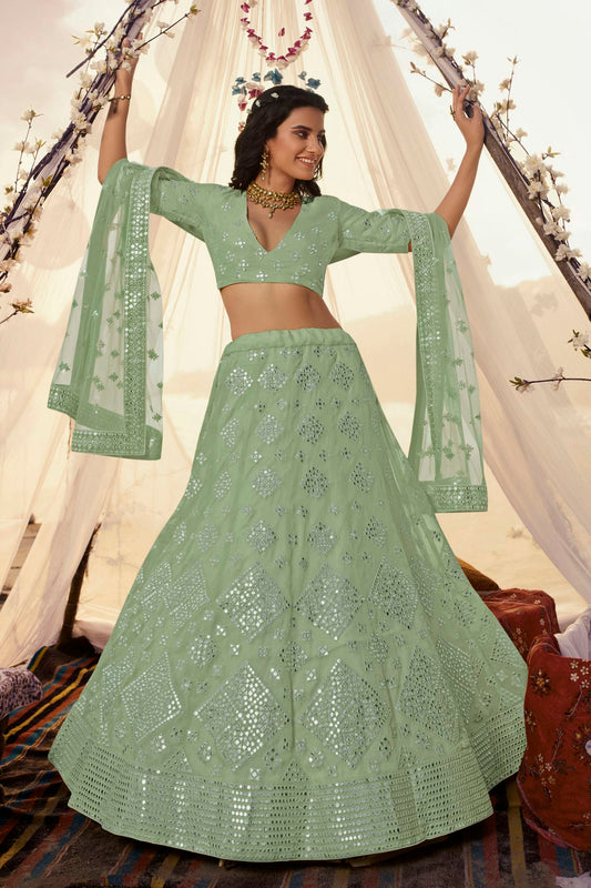 Sea Green Colour Embroidery Organza Lehenga Choli