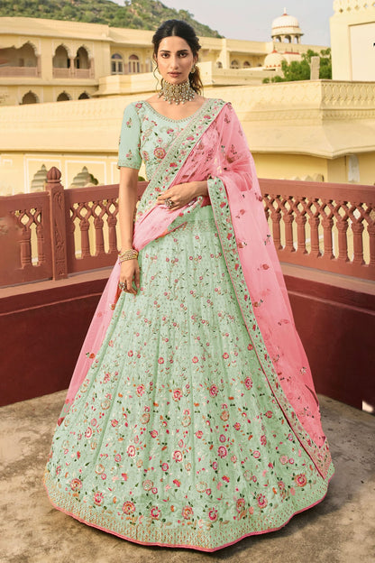 Sea Green Colour Embroidery Organza Lehenga Choli