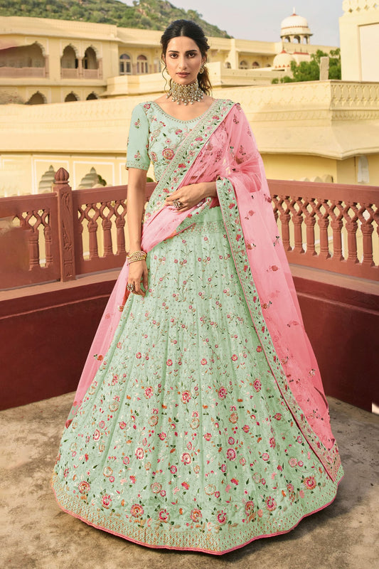 Sea Green Colour Embroidery Organza Lehenga Choli