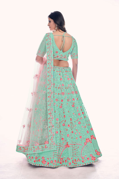 Sea Green Colour Embroidery Soft Net Lehenga Choli