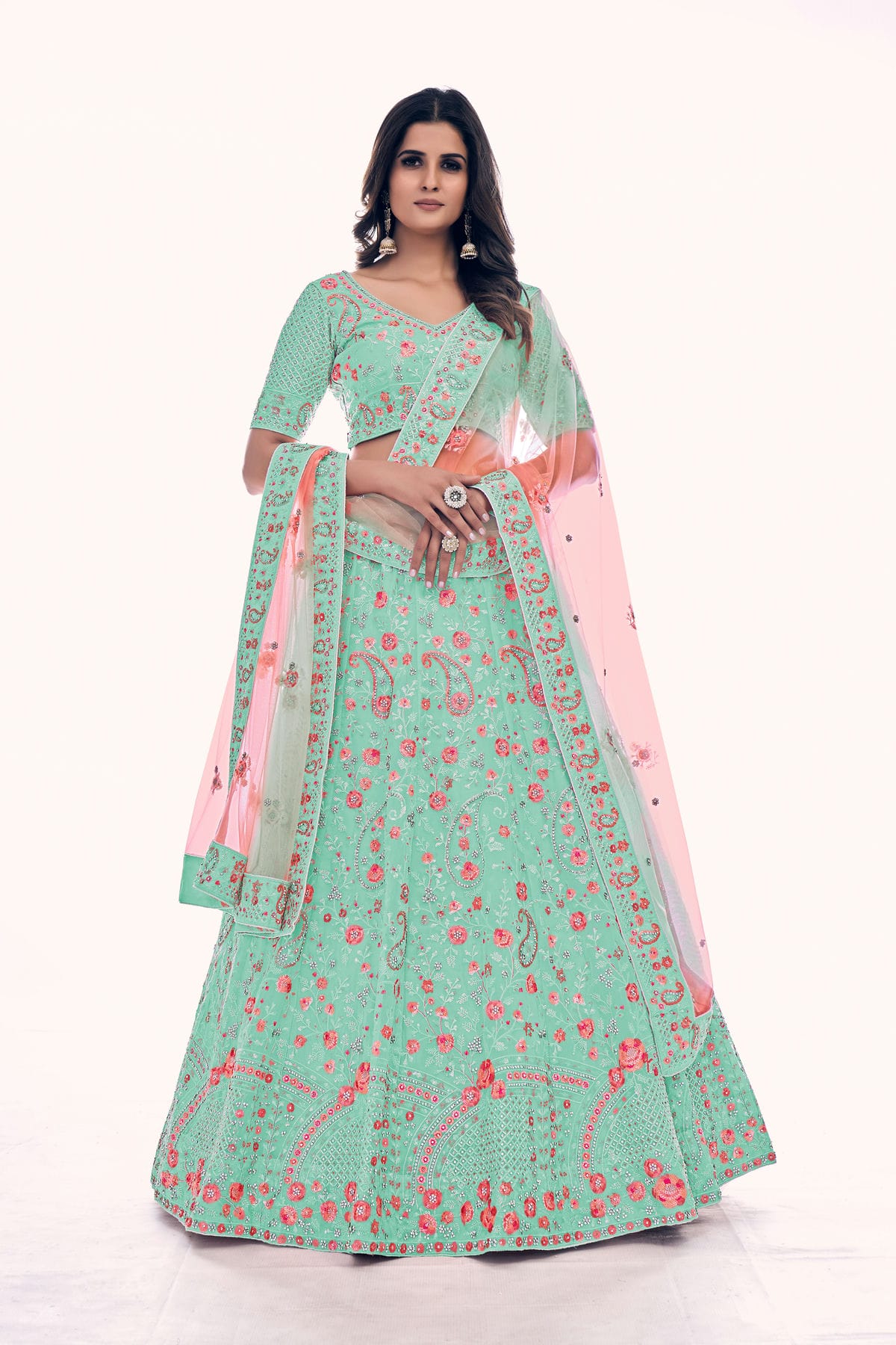 Sea Green Colour Embroidery Soft Net Lehenga Choli