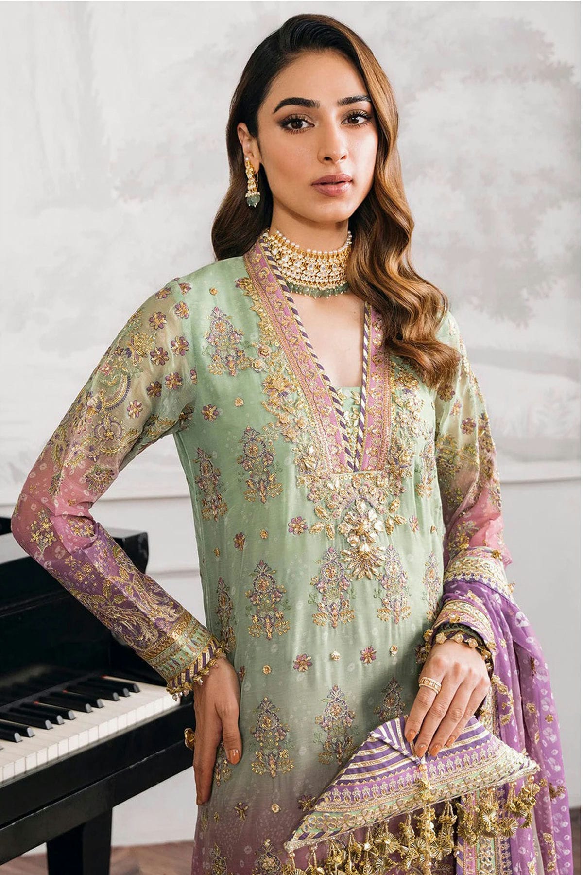 Sea Green Colour Faux Georgette Semi Stitched Pakistani Suit VSSM1140479