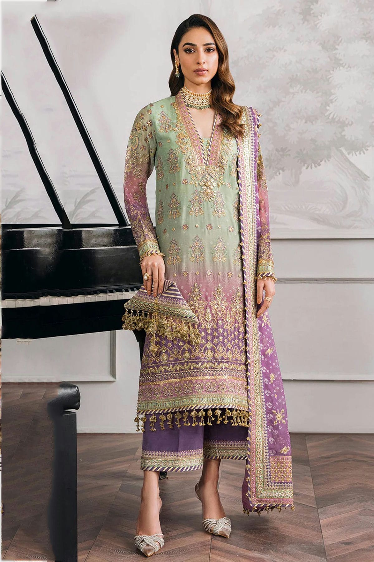 Sea Green Colour Faux Georgette Semi Stitched Pakistani Suit