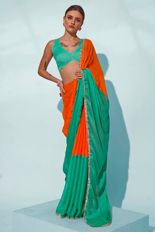 Sea Green Colour Georgette Designer Saree