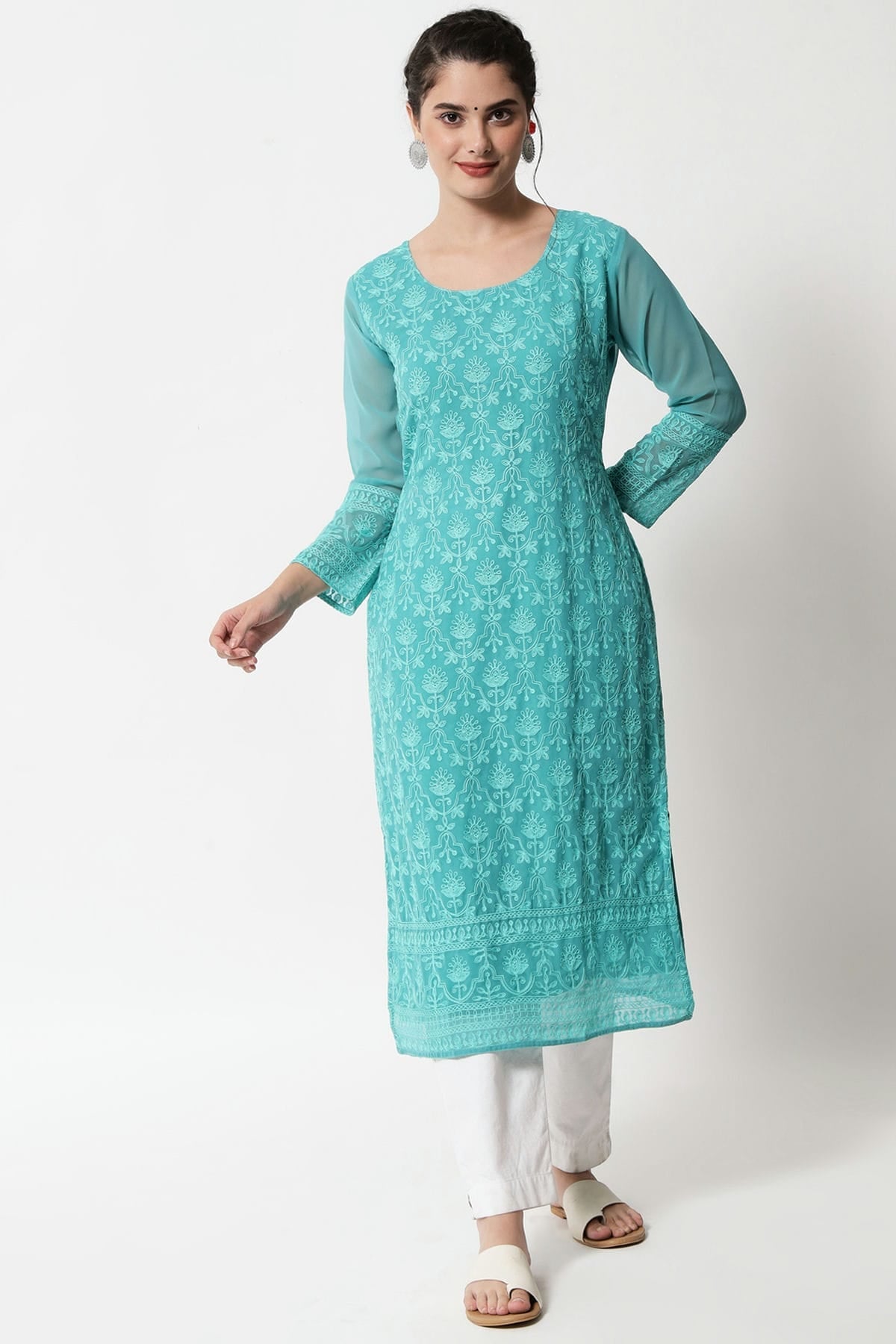 Sea Green Colour Georgette Kurti