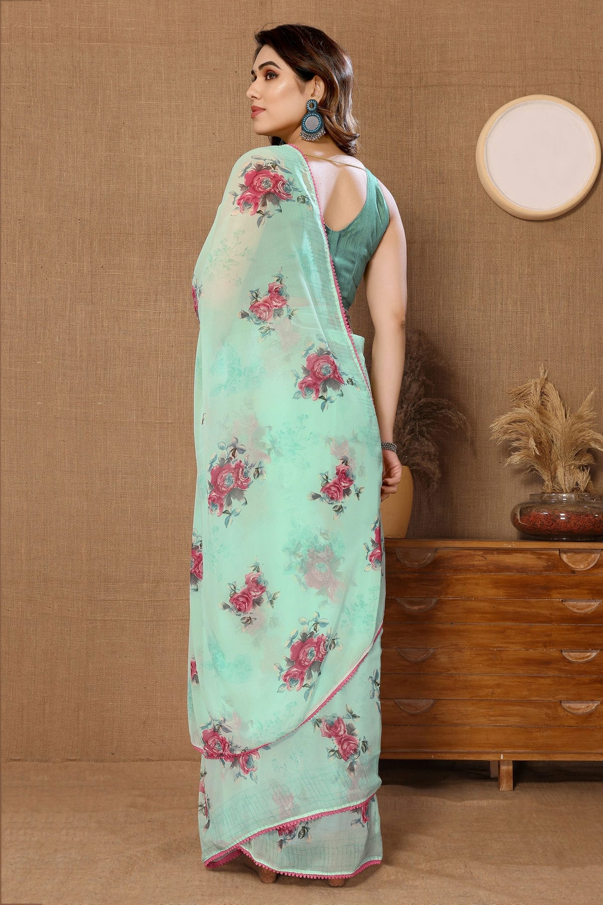 Sea Green Colour Georgette Ready To Wear Saree