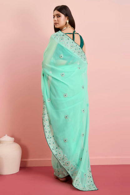 Sea Green Colour Georgette Saree