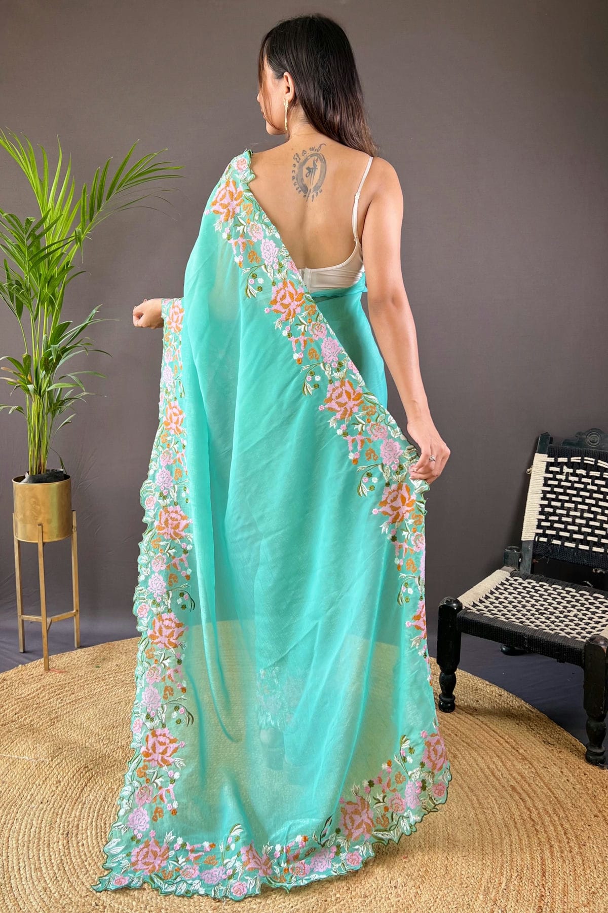 Sea Green Colour Glossy Silk Designer Saree VSSD1111893