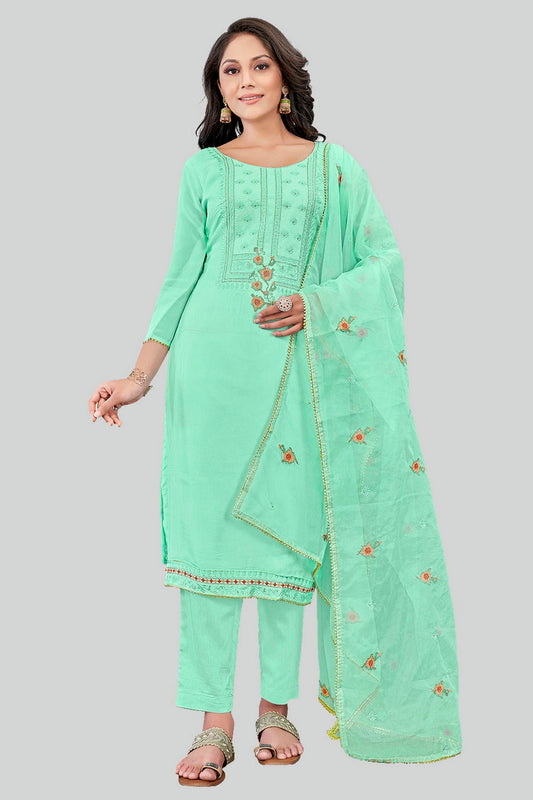 Sea Green Colour Modal Silk Pant Style Suit