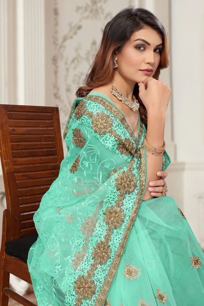 Sea Green Colour Net Designer Saree