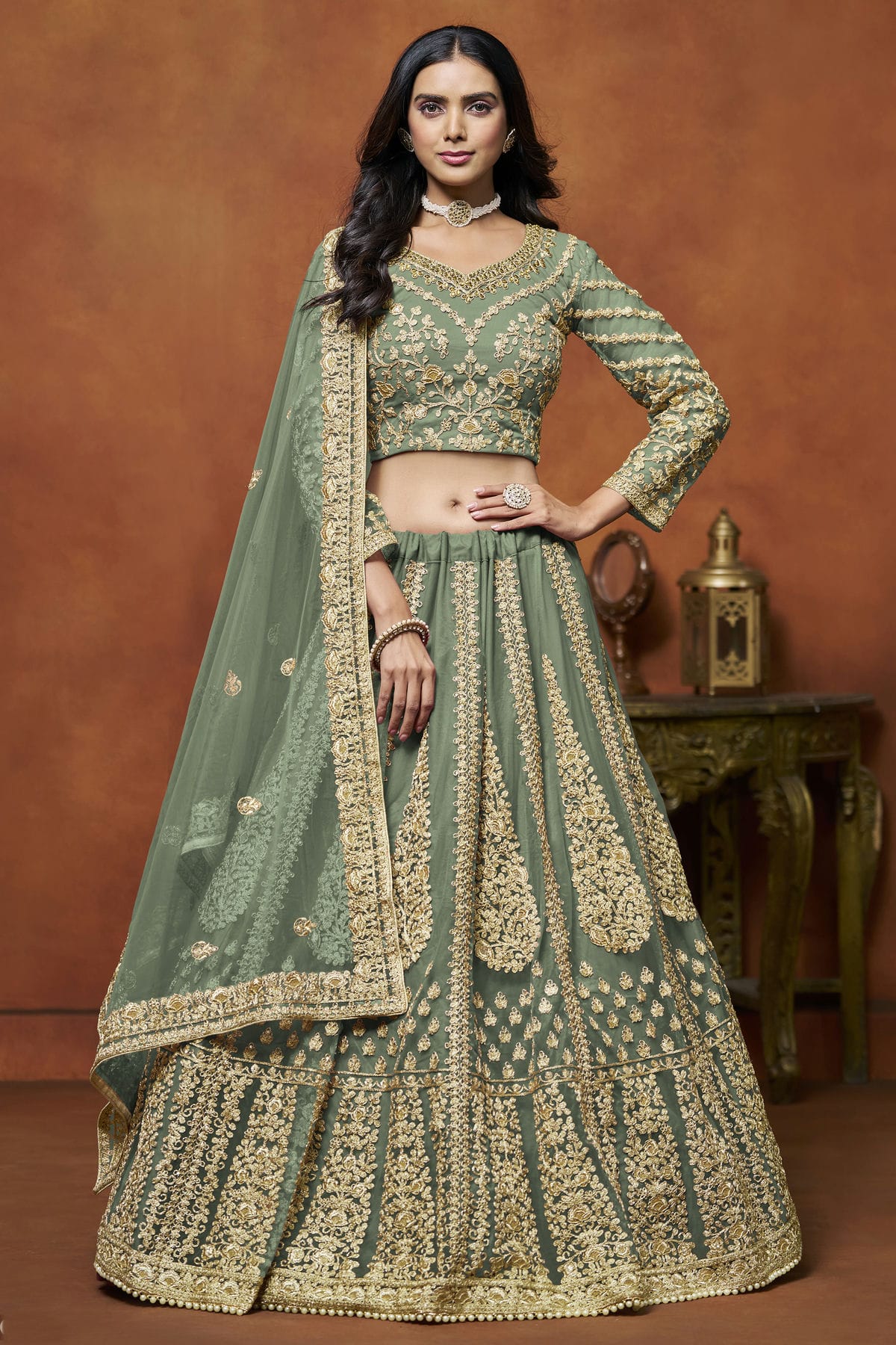 Sea Green Colour Net Lehenga Choli