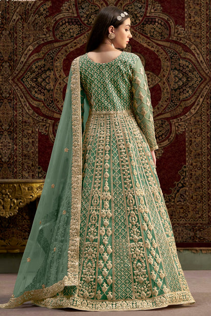 Sea Green Colour Net Semi Stitched Anarkali Suit