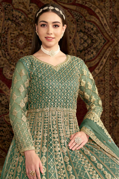 Sea Green Colour Net Semi Stitched Anarkali Suit