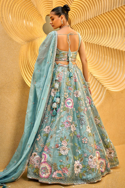 Sea Green Colour Organza Embroidery Lehenga Choli VSLC1111356