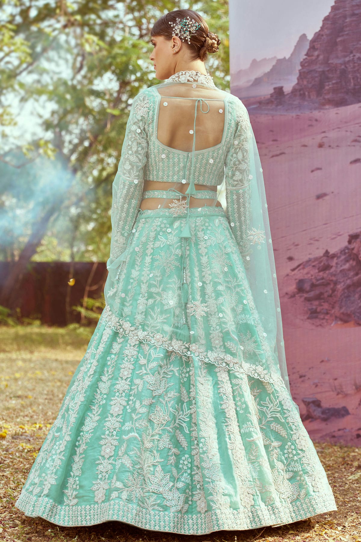 Sea Green Colour Organza Embroidery Lehenga Choli