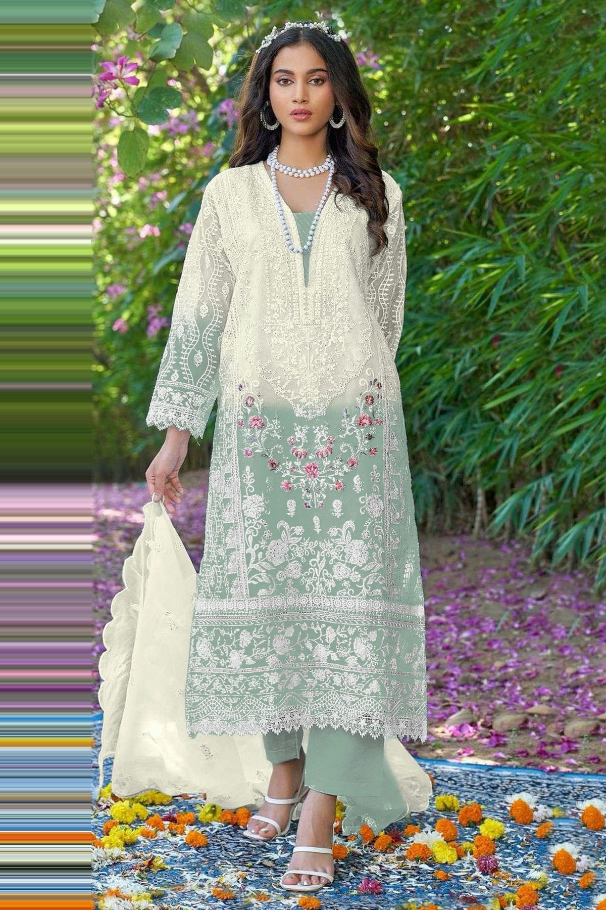 Sea Green Colour Organza Pakistani Suit