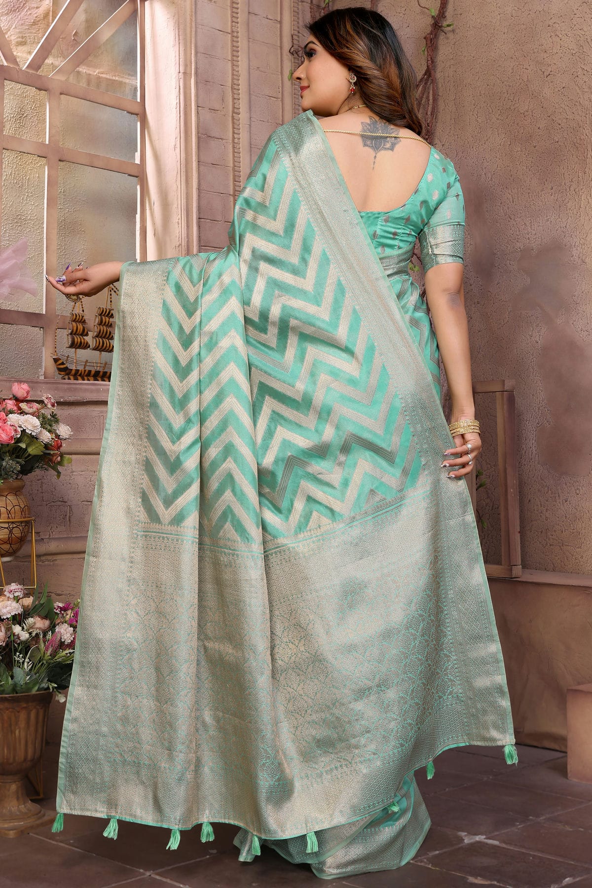 Sea Green Colour Organza Saree VSSD1112741