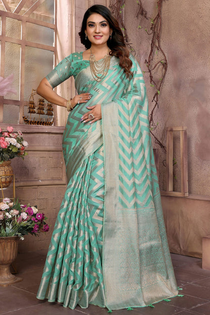 Sea-Green-Colour-Organza-Saree-VSSD1112741