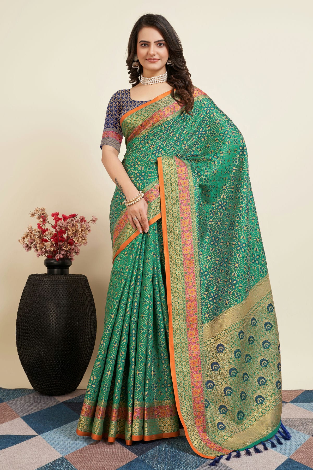 Sea Green Colour Patola Silk Saree