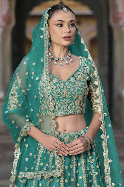 Sea Green Colour Semi Stitched Butterfly Net Lehenga Choli VSLC1112510