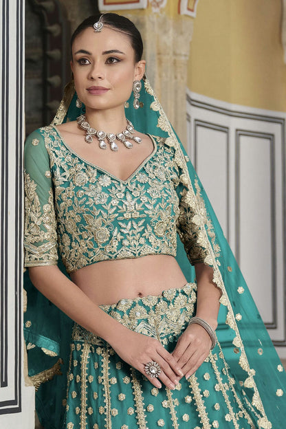 Sea Green Colour Semi Stitched Butterfly Net Lehenga Choli VSLC1112510