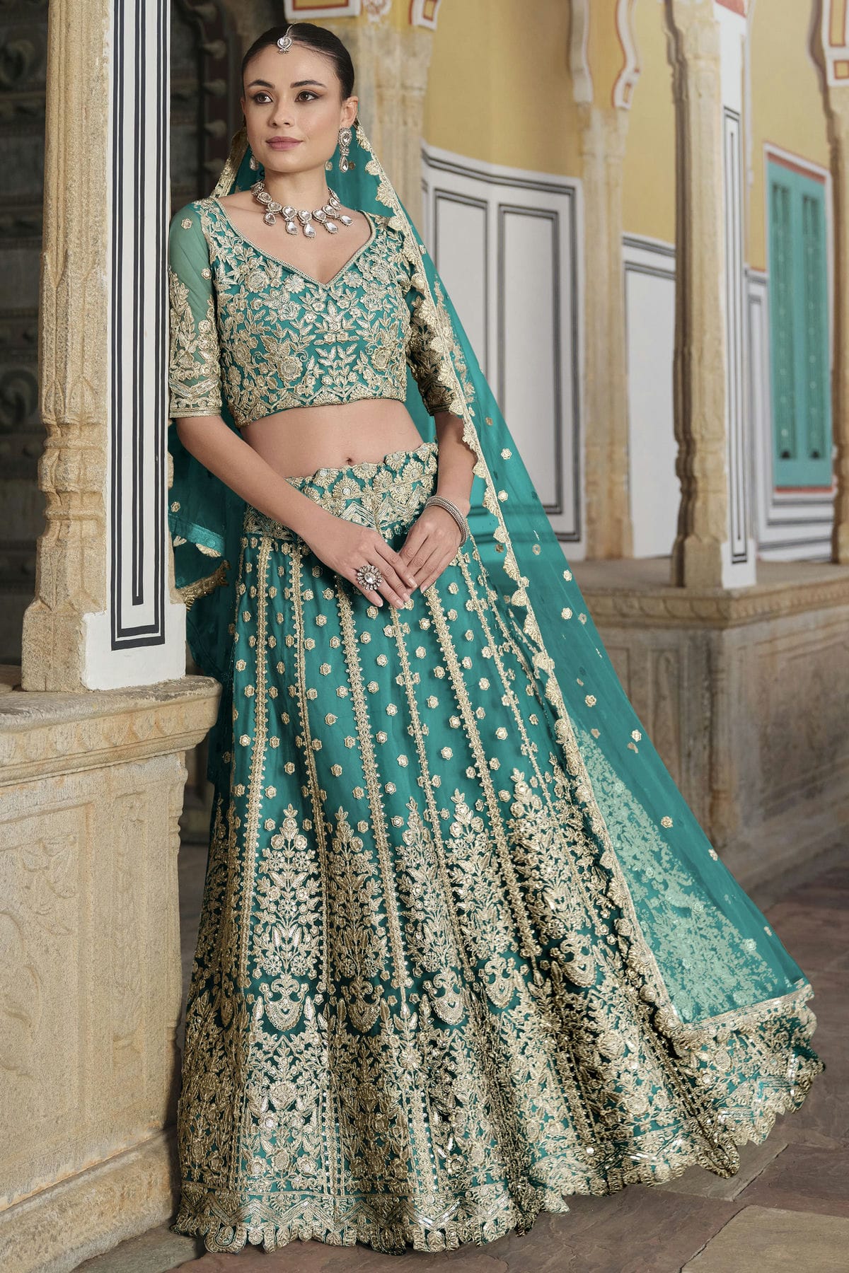 Sea-Green-Colour-Semi-Stitched-Butterfly-Net-Lehenga-Choli-VSLC1112510