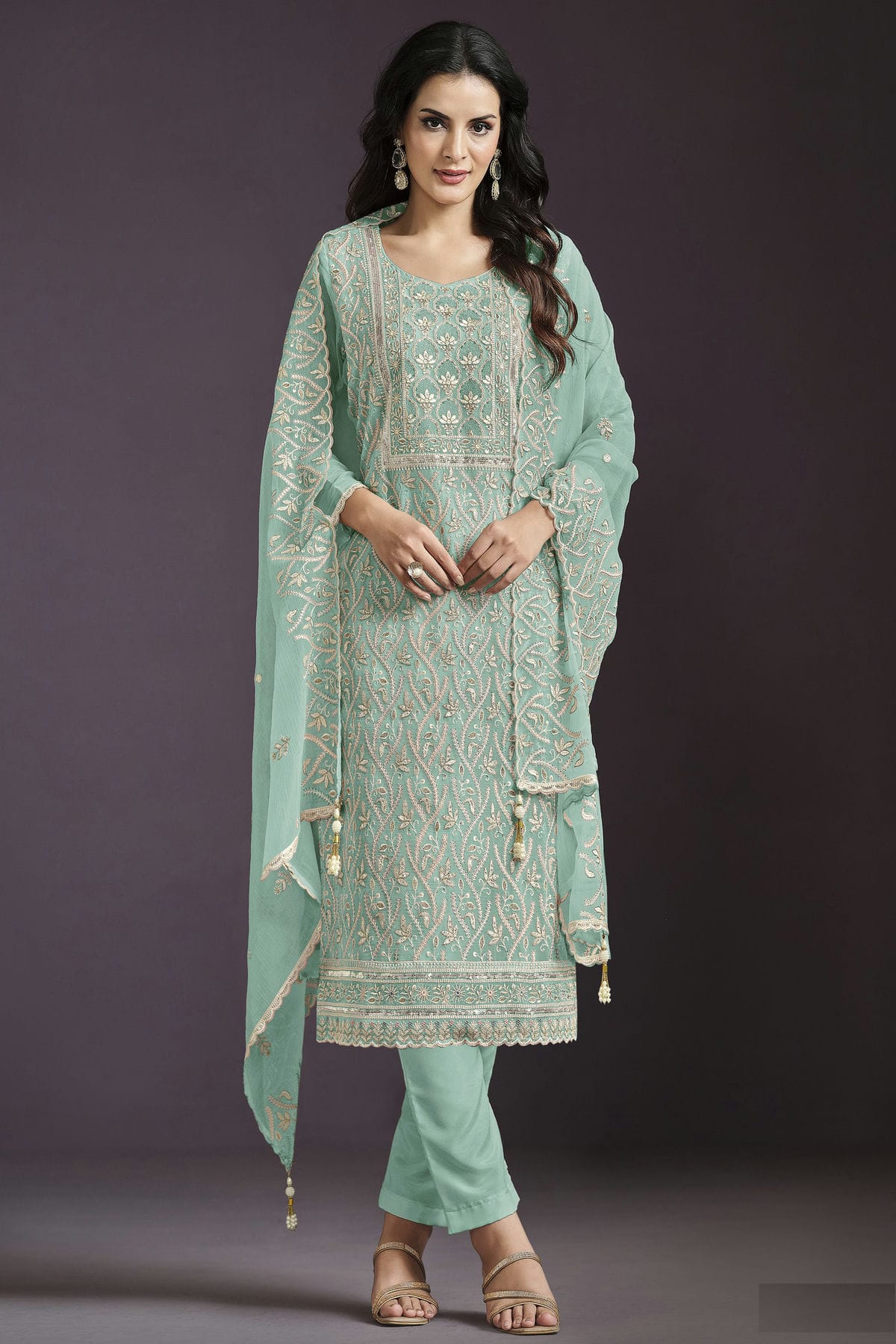 Sea-Green-Colour-Semi-Stitched-Chinon-Straight-Suit-VSSM1112778