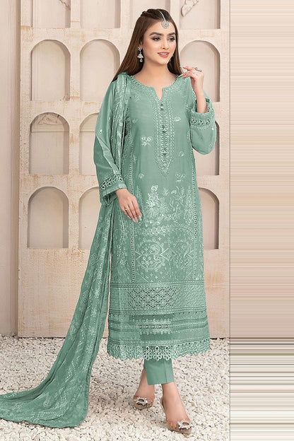 Sea Green Colour Semi Stitched Faux Georgette Pakistani Suit