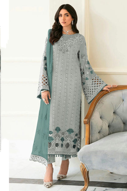 Sea Green Colour Semi Stitched Faux Georgette Pakistani Suit