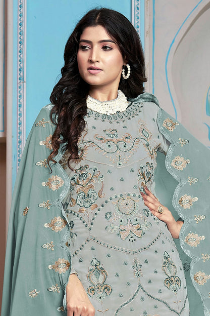 Sea Green Colour Semi Stitched Faux Georgette Pakistani Suit