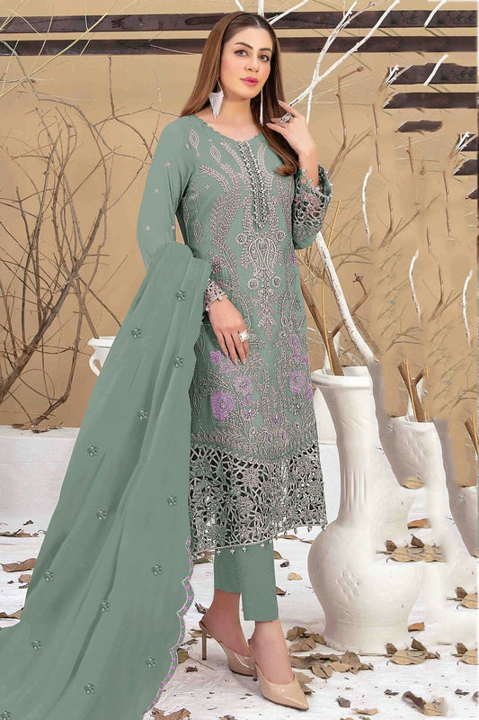 Sea Green Colour Semi Stitched Faux Georgette Pakistani Suit