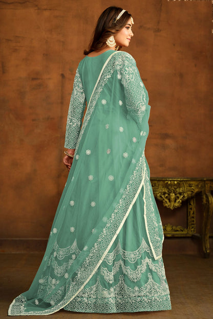 Sea Green Colour Semi Stitched Net Anarkali Suit